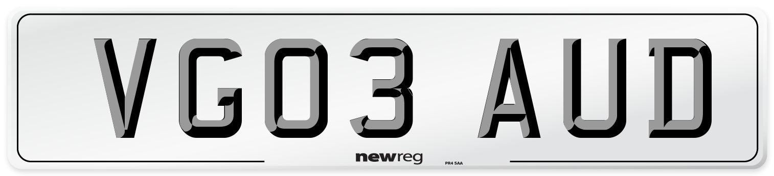 VG03 AUD Number Plate from New Reg